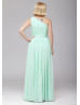 One Shoulder Mint Green Chiffon Pleated Maxi Bridesmaid Dress